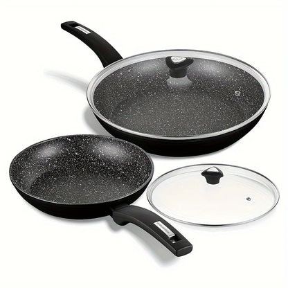 Nonstick Frying Pan with Lids Granite Aluminum Skillet 9.5 +12/11+12 Inch