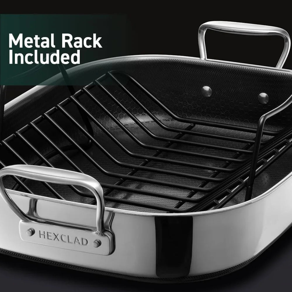 Hybrid Nonstick Roasting Pan with Rack Dishwasher and Oven Friendly Compatible with All Cooktops