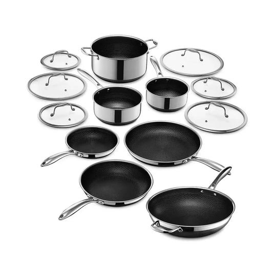 Hybrid Cookware Set W/ Lids Stainless Steel Nonstick Coating Fry Pan 13 Pc HexClad