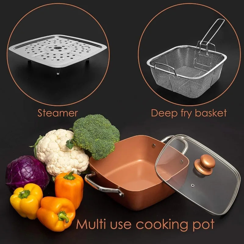 Non Stick Pan Deep Square Pan 5 Quart Copper Pot Set