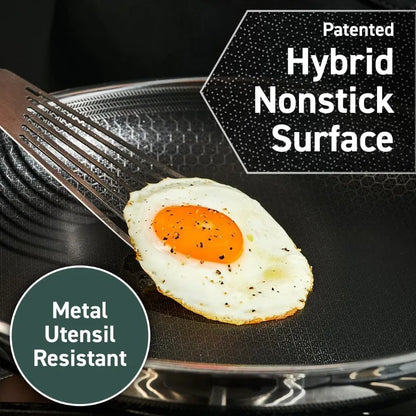 Hybrid Nonstick Fry Pan with Tempered Glass Lid Dishwasher and Oven Safe