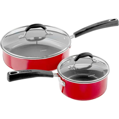 Ceramic XT Nonstick Cookware Set Red/Stainless Steel Cuisinart 11-Piece