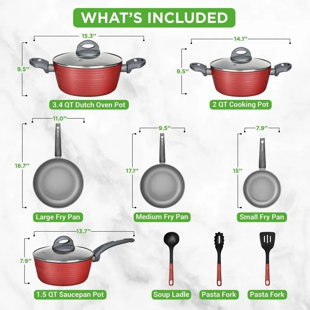 Professional 12-Piece Nonstick Cookware Elegant Design Multi-Sized Pots and Pans Set