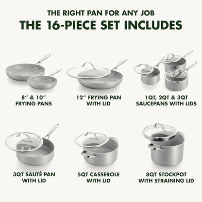 Stainless Steel Healthy Ceramic Nonstick 16 Piece Cookware Pots and Pans Set