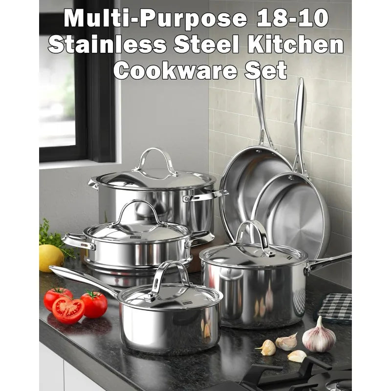 Classic Stainless Steel Cookware Set 10-Pieces Cooks Standard