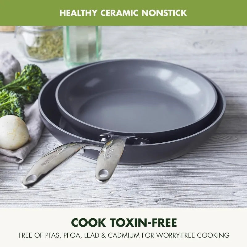 Valencia Pro Hard Anodized Healthy Ceramic Nonstick 10"and12"Frying Pan GreenPan