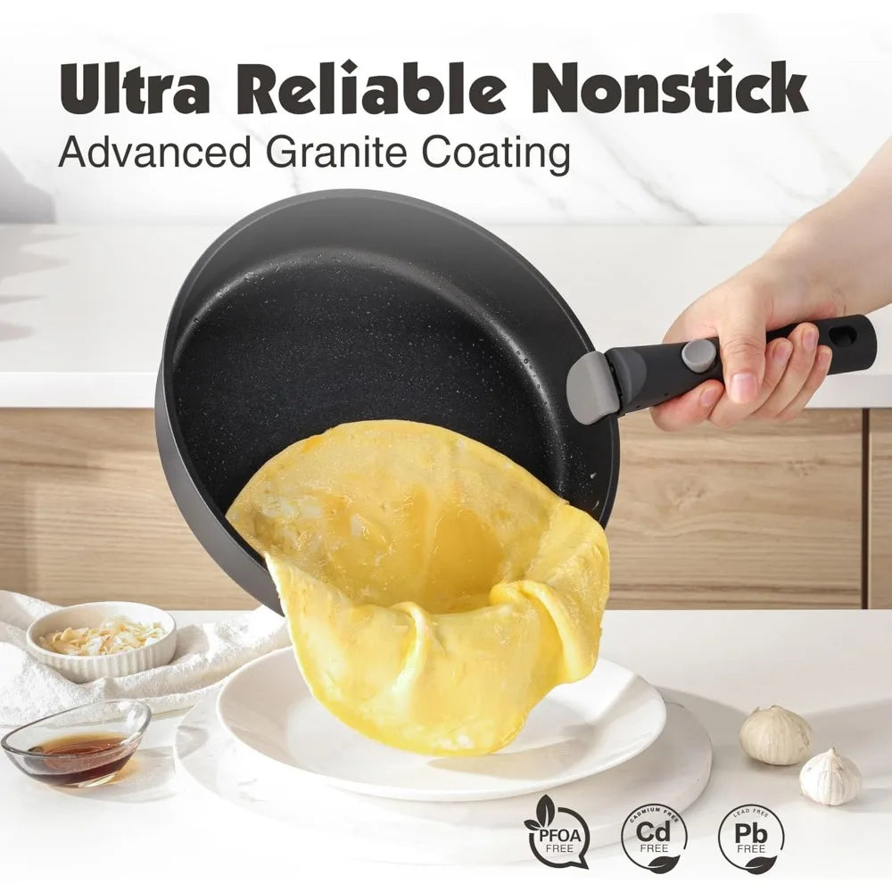 Nonstick Detachable Handle Cookware Set with Removable Handle 17 Piece