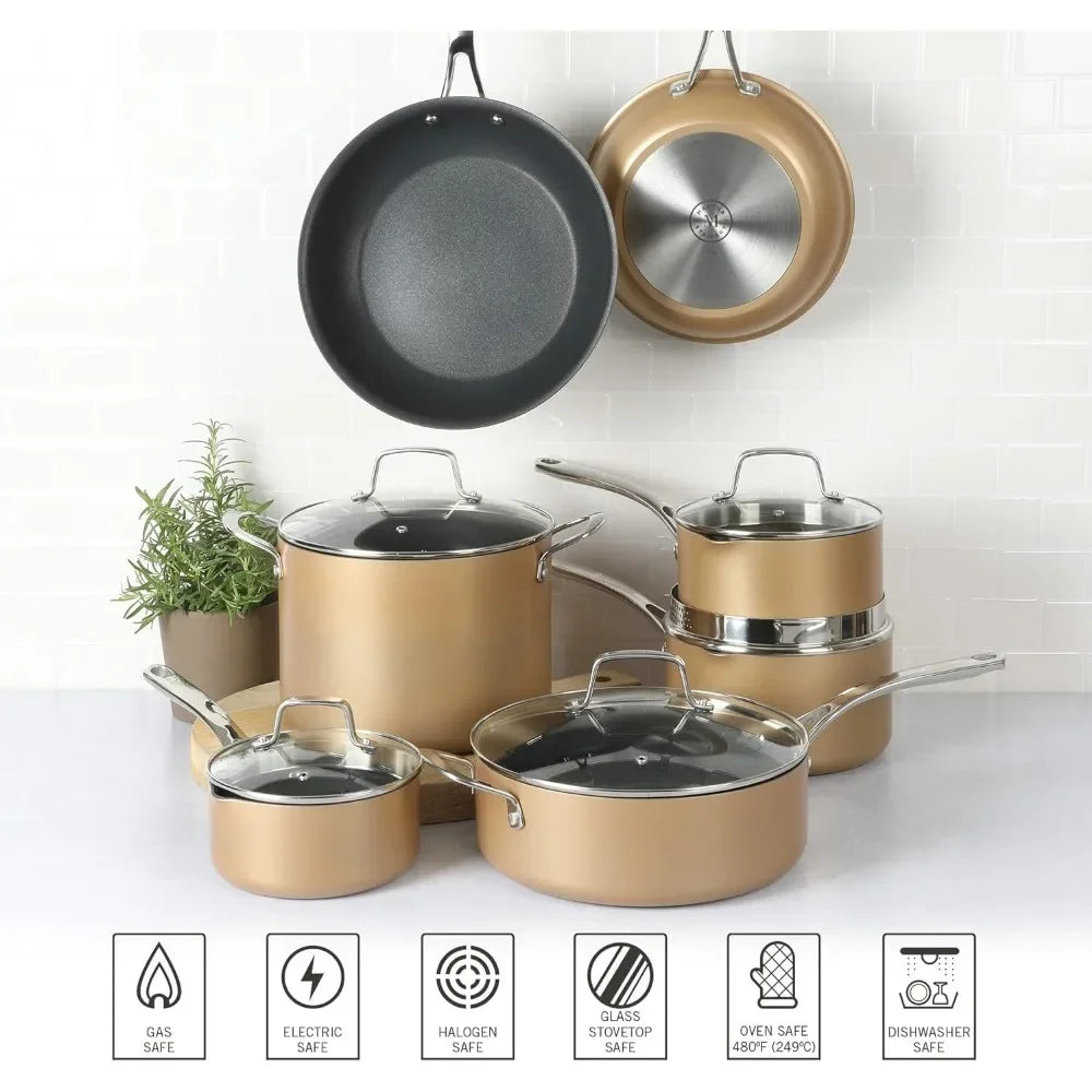 Non Stick Heavy Gauge Aluminum Hard Anodized Cookware Set 12 Piece