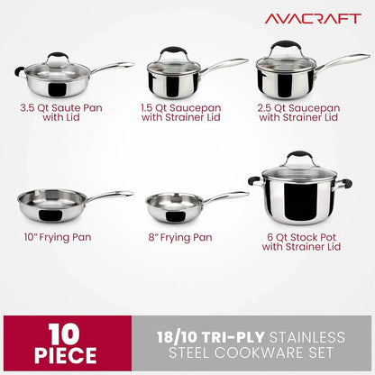 AVACRAFT Stainless Steel Cookware Sets Premium Pots and Pans Sets