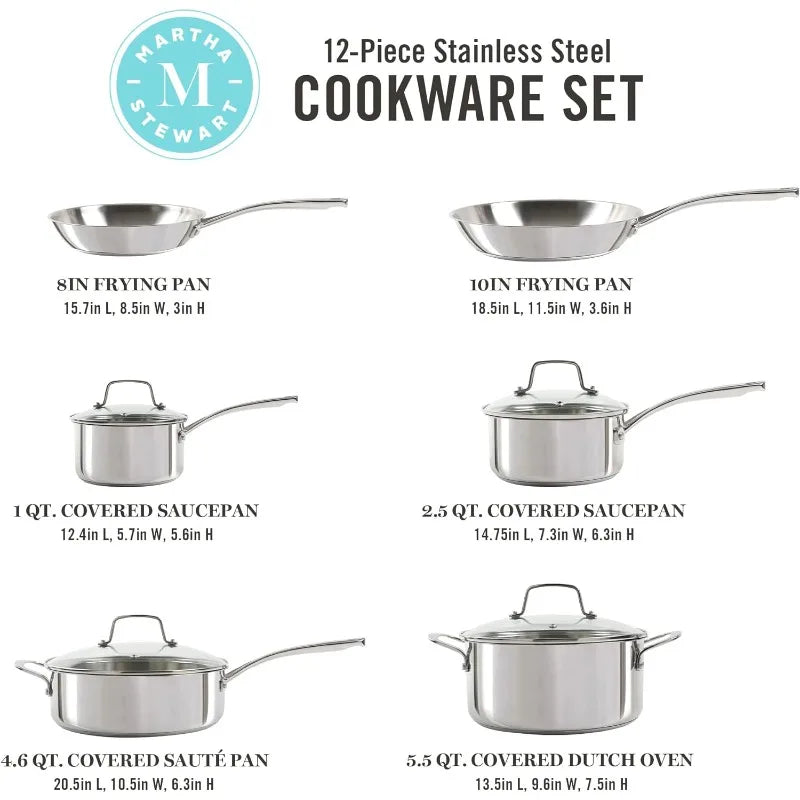 Induction Safe Pots and Pans Non-Toxic Cookware Set 10 Piece 18/8 Stainless Steel