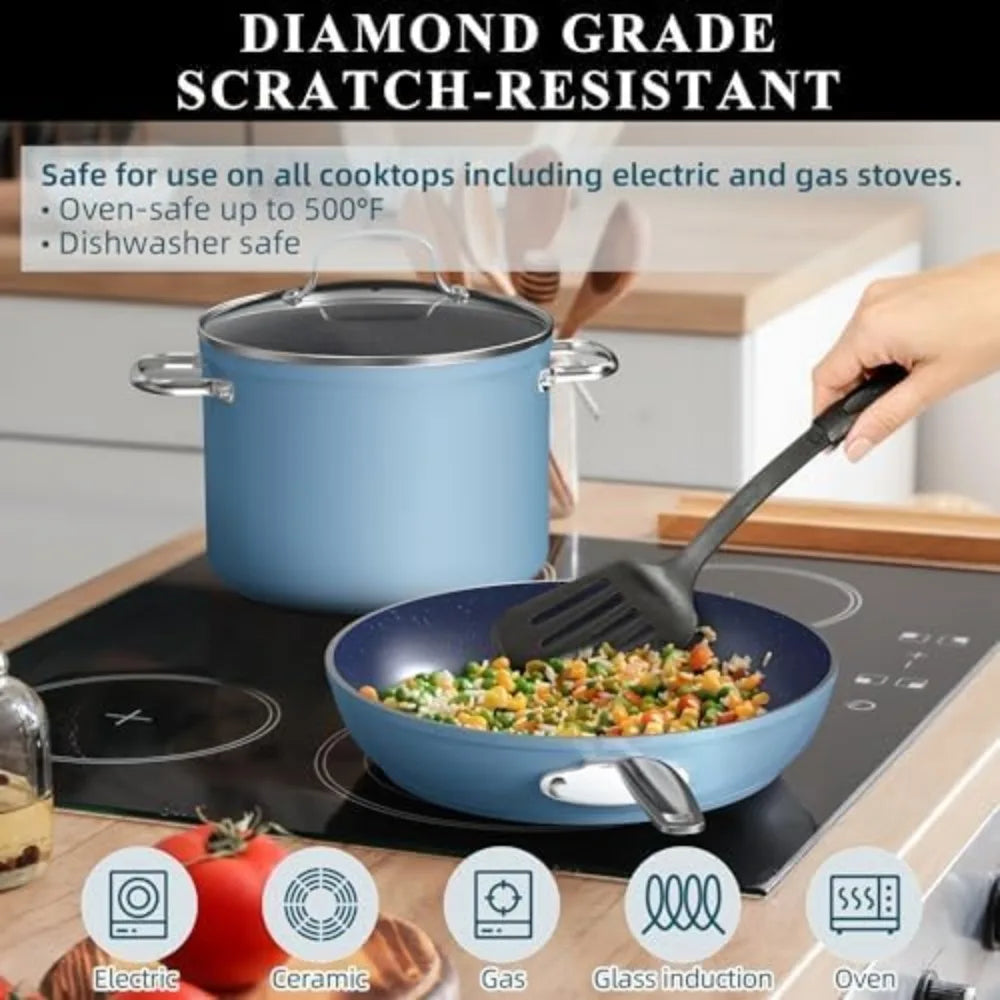 Ceramic Nonstick Cookware Set Diamond Infused Scratch-Resistant