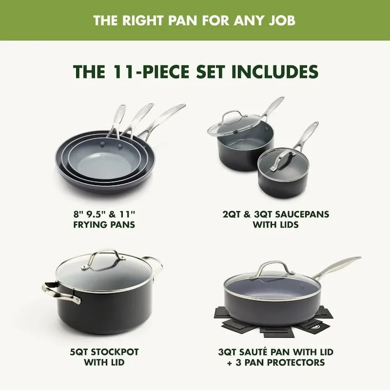 Hard Anodized Healthy Ceramic Nonstick 11 Piece Induction, Dishwasher Safe, Oven Safe