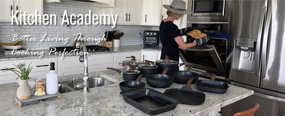 Black Granite Pots and Pans Set Academy Induction 17 Piece Non-stick