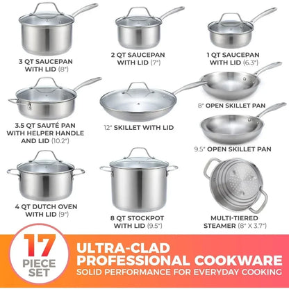 Ergonomic Ever Cool Handle Cooking Tool Set of Pot Set 17-Piece