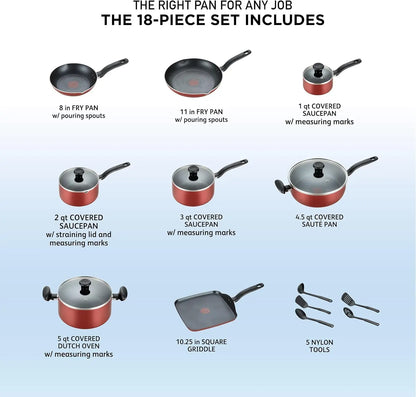 Kitchen Cooking Set w/ Fry Pans Saucepans Saute Pan Dutch Nonstick Cookware Set 18 Piece