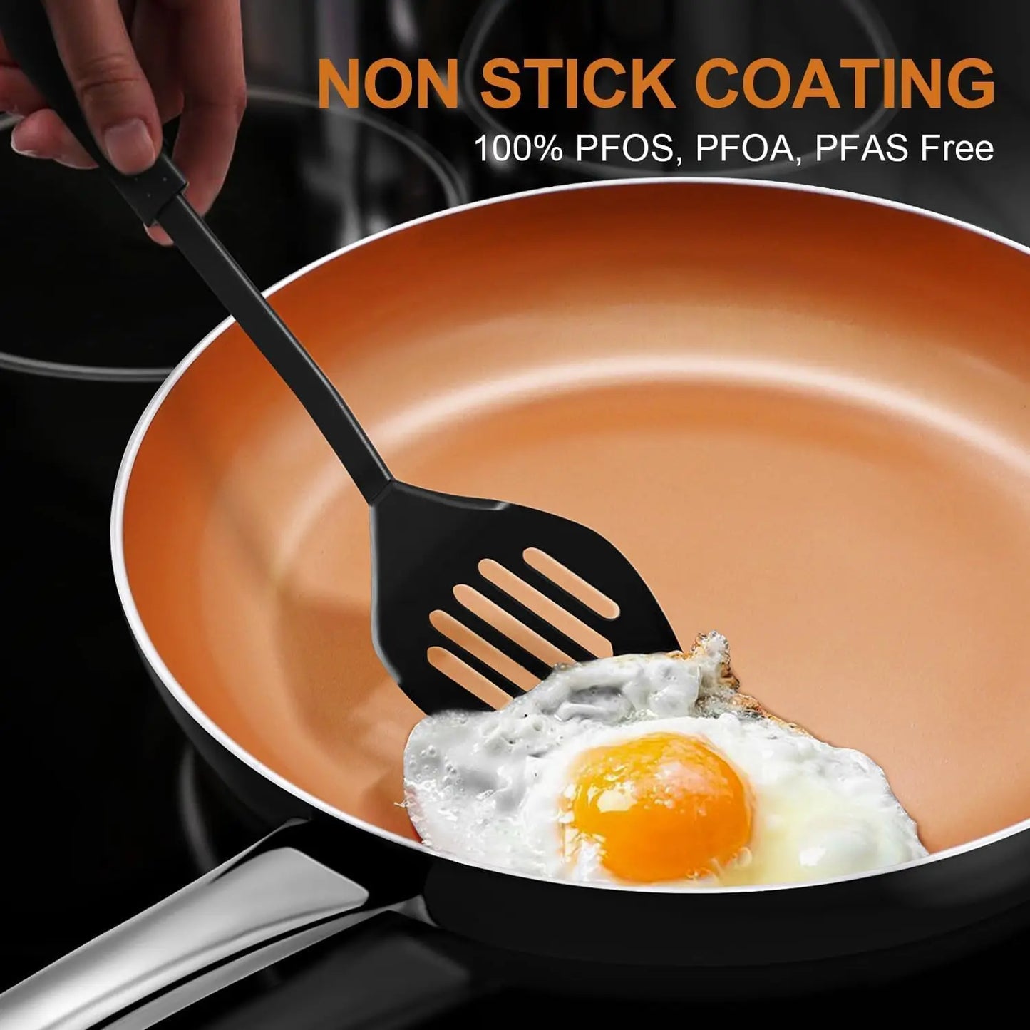 Nonstick Copper Skillet Sets with Lids 10+12 Inch