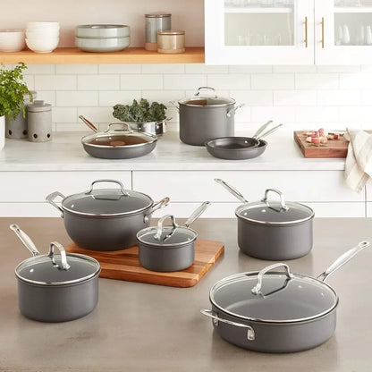 Hard Anodized 17-Piece Cookware Set Pot Sets