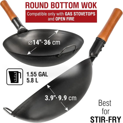 Carbon Steel Wok Pan 14 in Woks and Stir Fry Pans