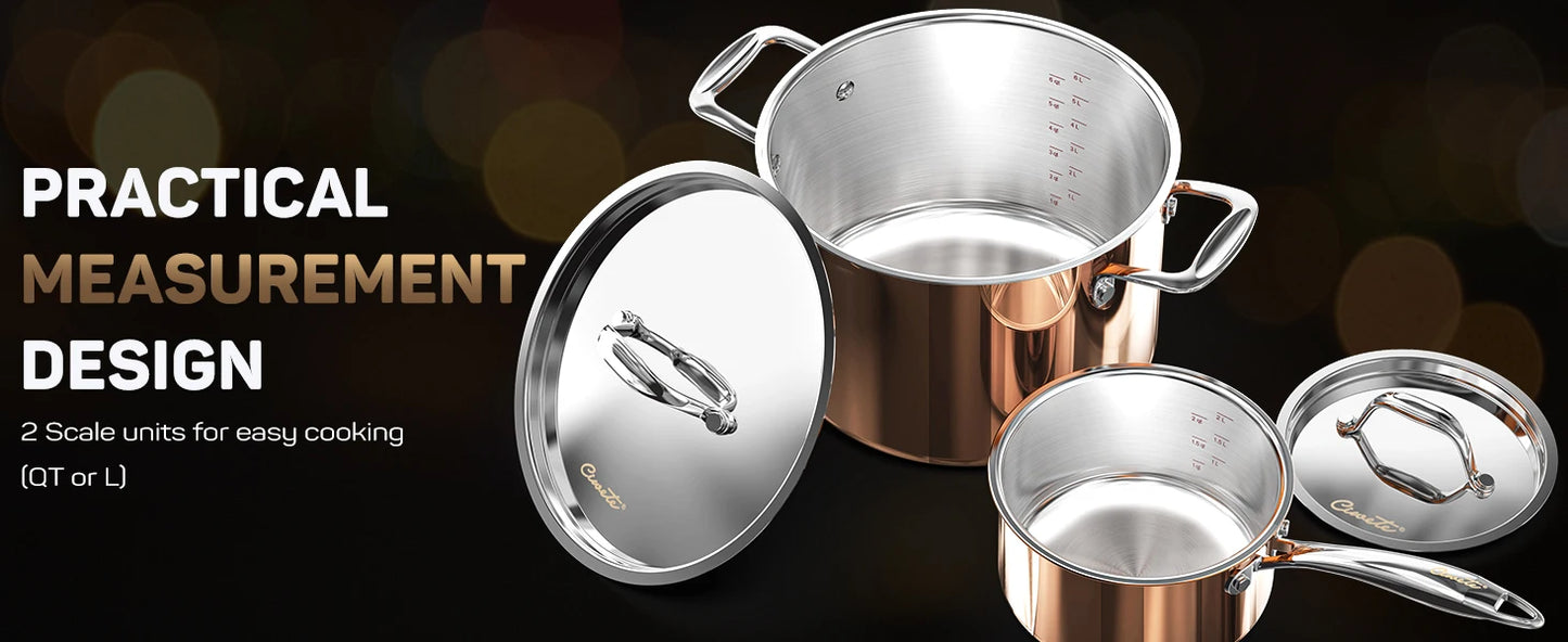 Stainless Steel Pot and Pan Set (10 Piece) Copper Pots and Pans Set