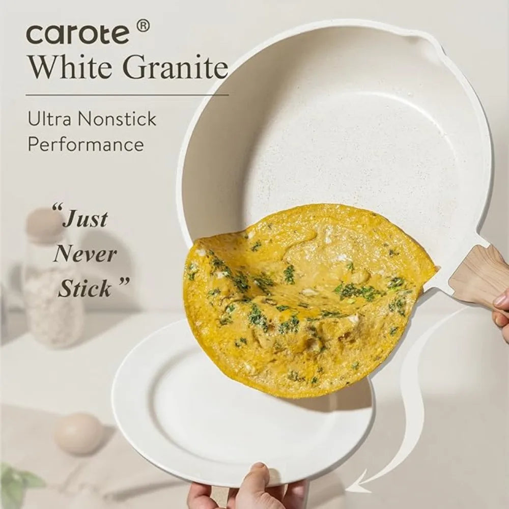 Nonstick Cookware Sets White Granite Induction CAROTE 21Pcs