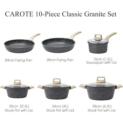 Nonstick Cookware Sets White Granite Induction CAROTE 21Pcs