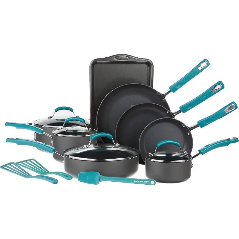 Hard-Anodized Nonstick Cookware Set with Glass Lids 14-Piece Pot and Pan Set