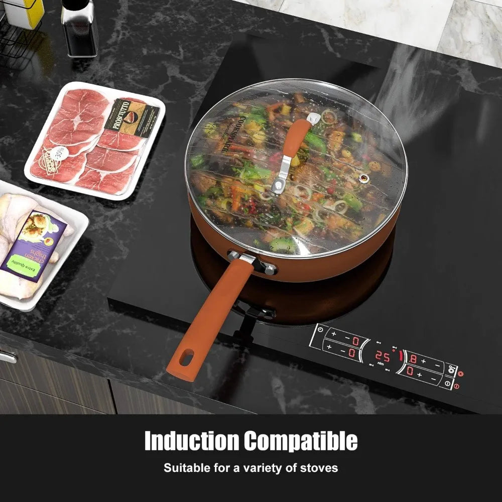 Nonstick Aluminum Cookware Set Induction Compatible Pots and Pans Set Dishwasher Safe 10-Piece Ceramic