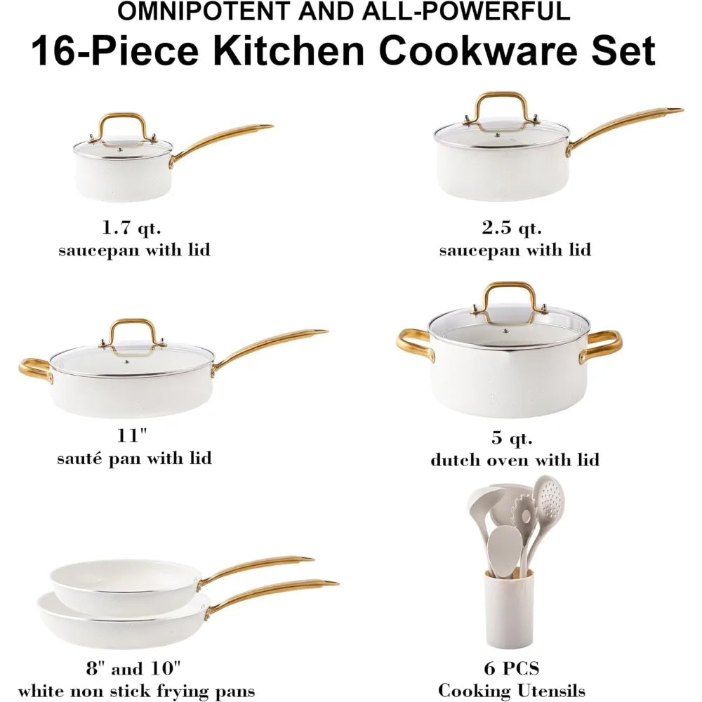 Nonstick Cookware Set 16 PCS Non Toxin Pots and Pans Set