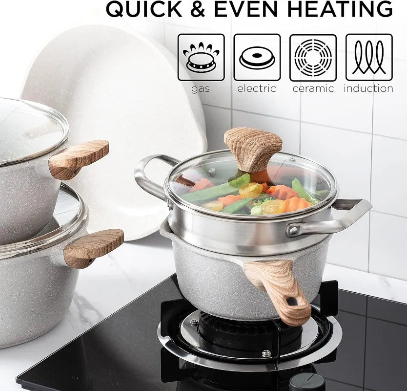 Nonstick Induction Cookware Sets with Utensils 15 Piece