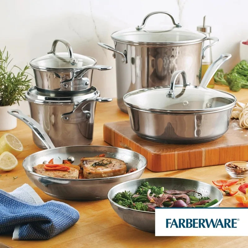 Stainless Steel Cookware Pots and Pans Set 10 Piece Farberware Millennium