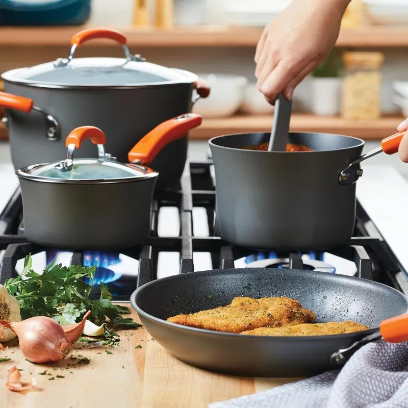 Hard-Anodized Nonstick Cookware Set with Glass Lids 14-Piece Pot and Pan Set