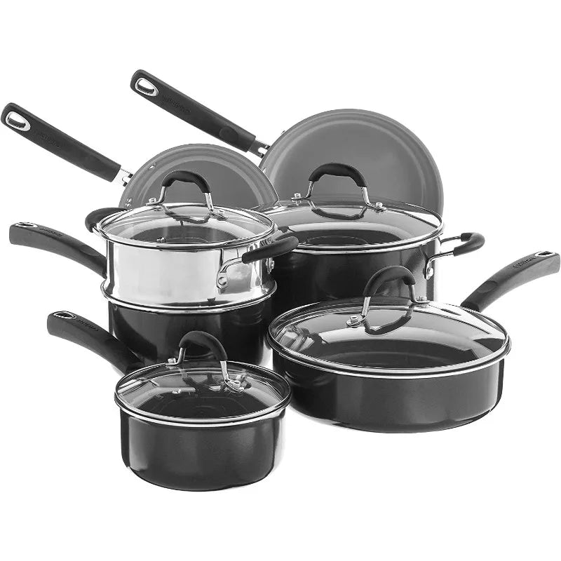 Ceramic XT Nonstick Cookware Set Red/Stainless Steel Cuisinart 11-Piece