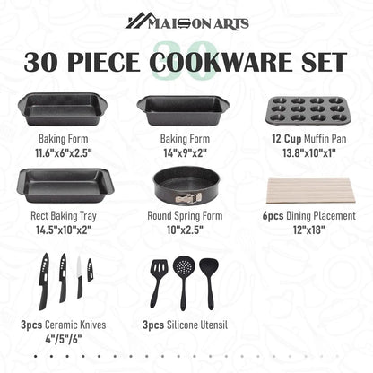 Kitchen Cookware & Bakeware Sets with Nonstick Granite Coating 30-Piece