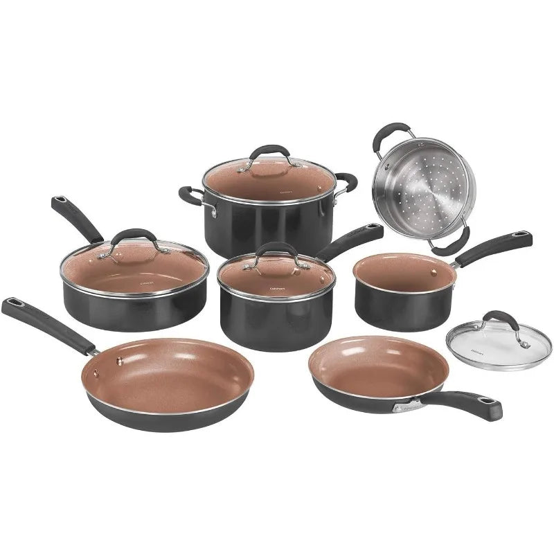 Ceramic XT Nonstick Cookware Set Red/Stainless Steel Cuisinart 11-Piece