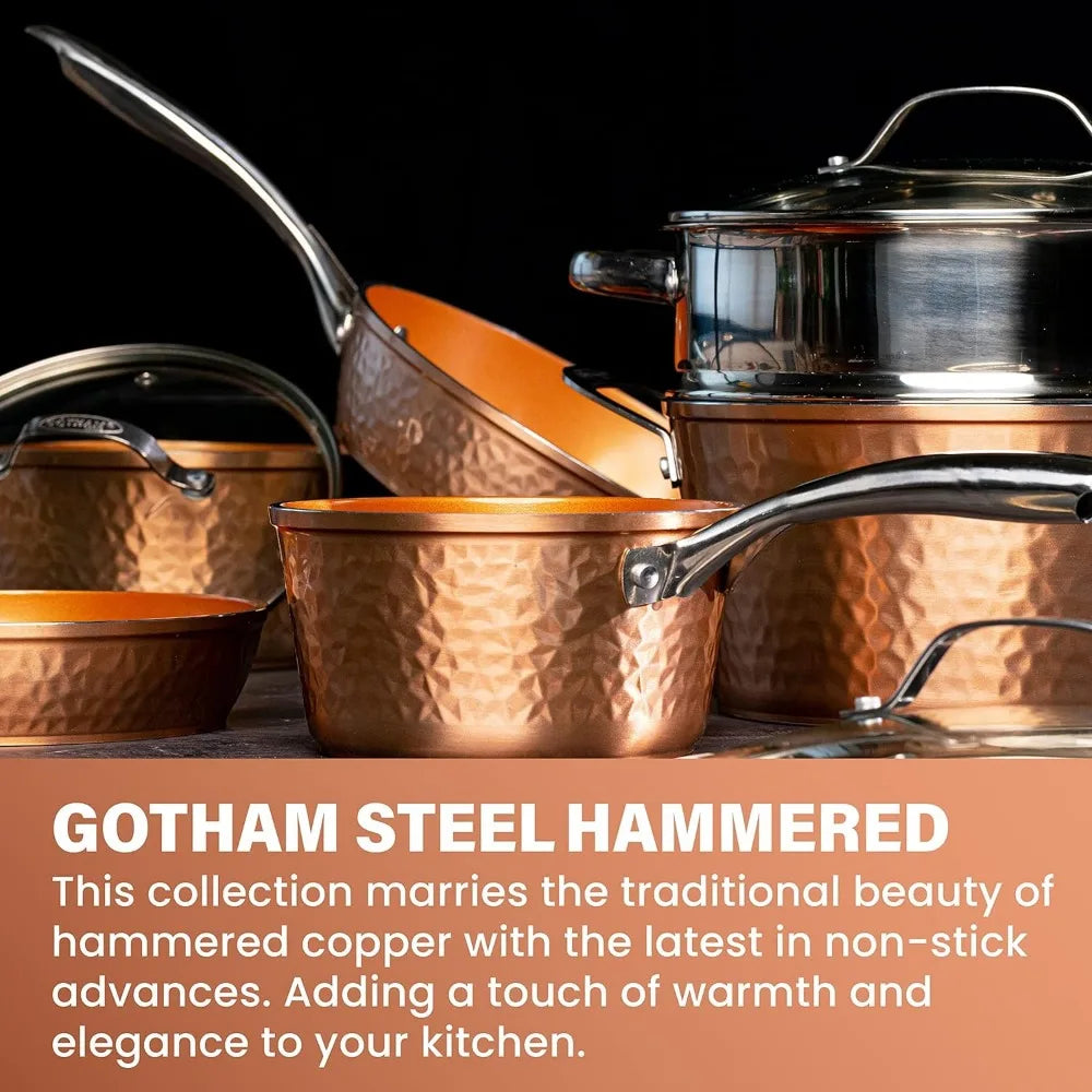 Nonstick Ceramic Cookware Hammered Copper Collection 20 Piece Sets