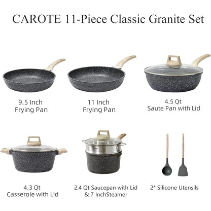 Nonstick Cookware Sets White Granite Induction CAROTE 21Pcs