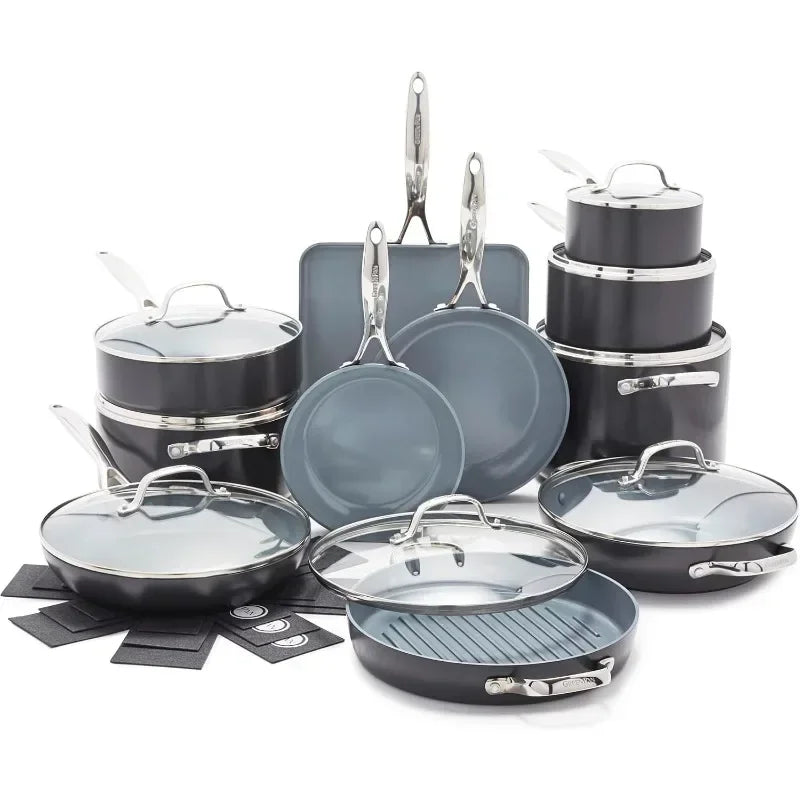 Hard Anodized Healthy Ceramic Nonstick 22 Piece Cookware Pots & Pans Set