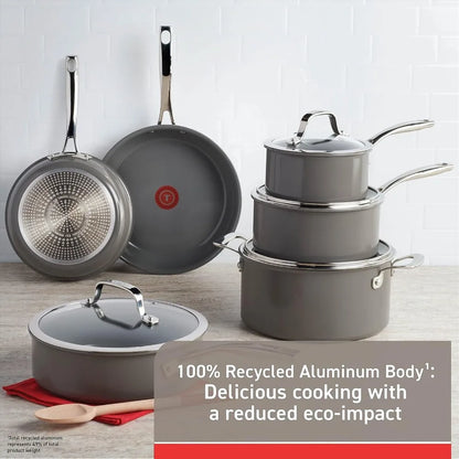 Ceramic Nonstick Cookware Set 10 Piece Pots and Pans Grey