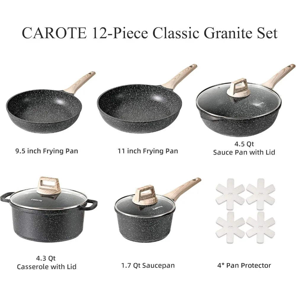 Cookware Sets 12Pcs Granite Non Stick Cooking Set