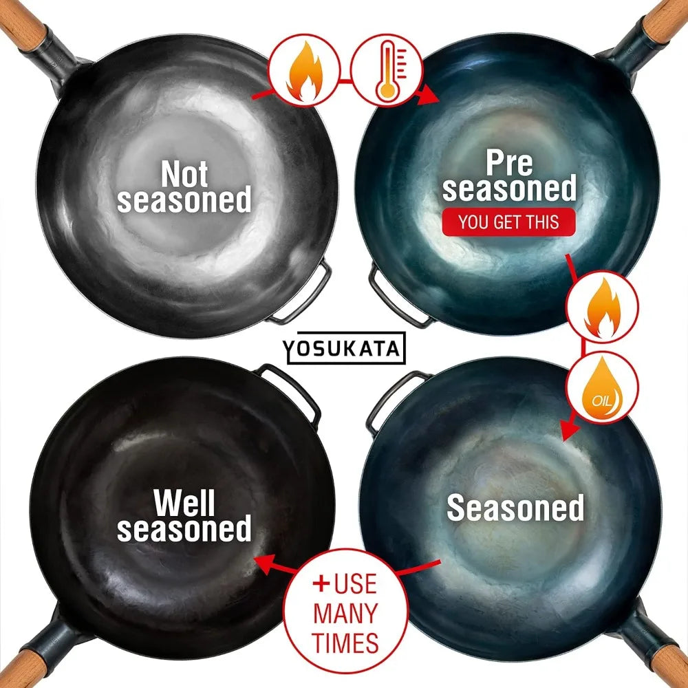 Wok Pan Blue Carbon Steel Wok Carbon Steel Skillet