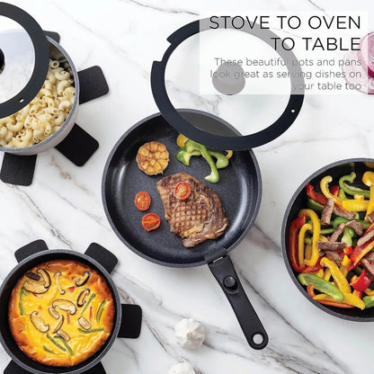 Ceramic Nonstick Kitchen Cookware with Soft Touch Removable Handle 16 Piece