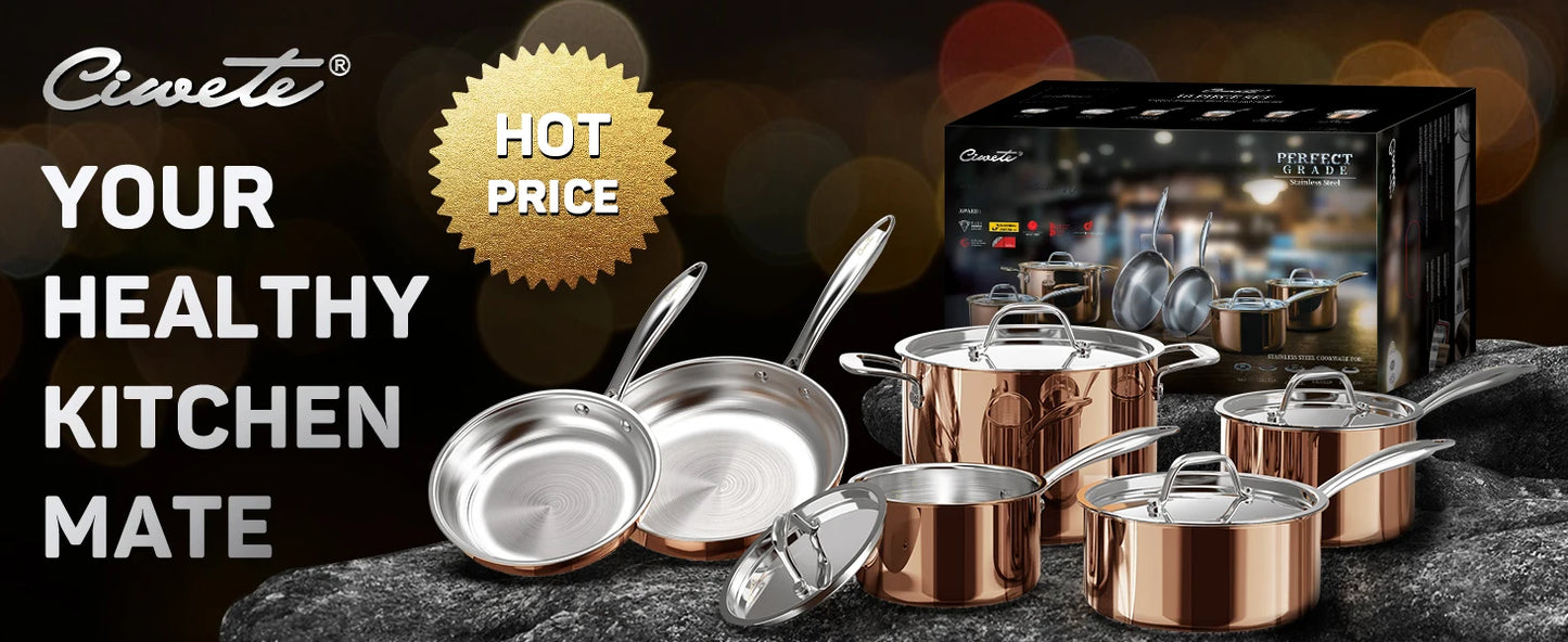 Stainless Steel Pot and Pan Set (10 Piece) Copper Pots and Pans Set