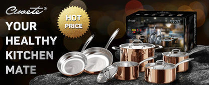 Stainless Steel Pot and Pan Set (10 Piece) Copper Pots and Pans Set