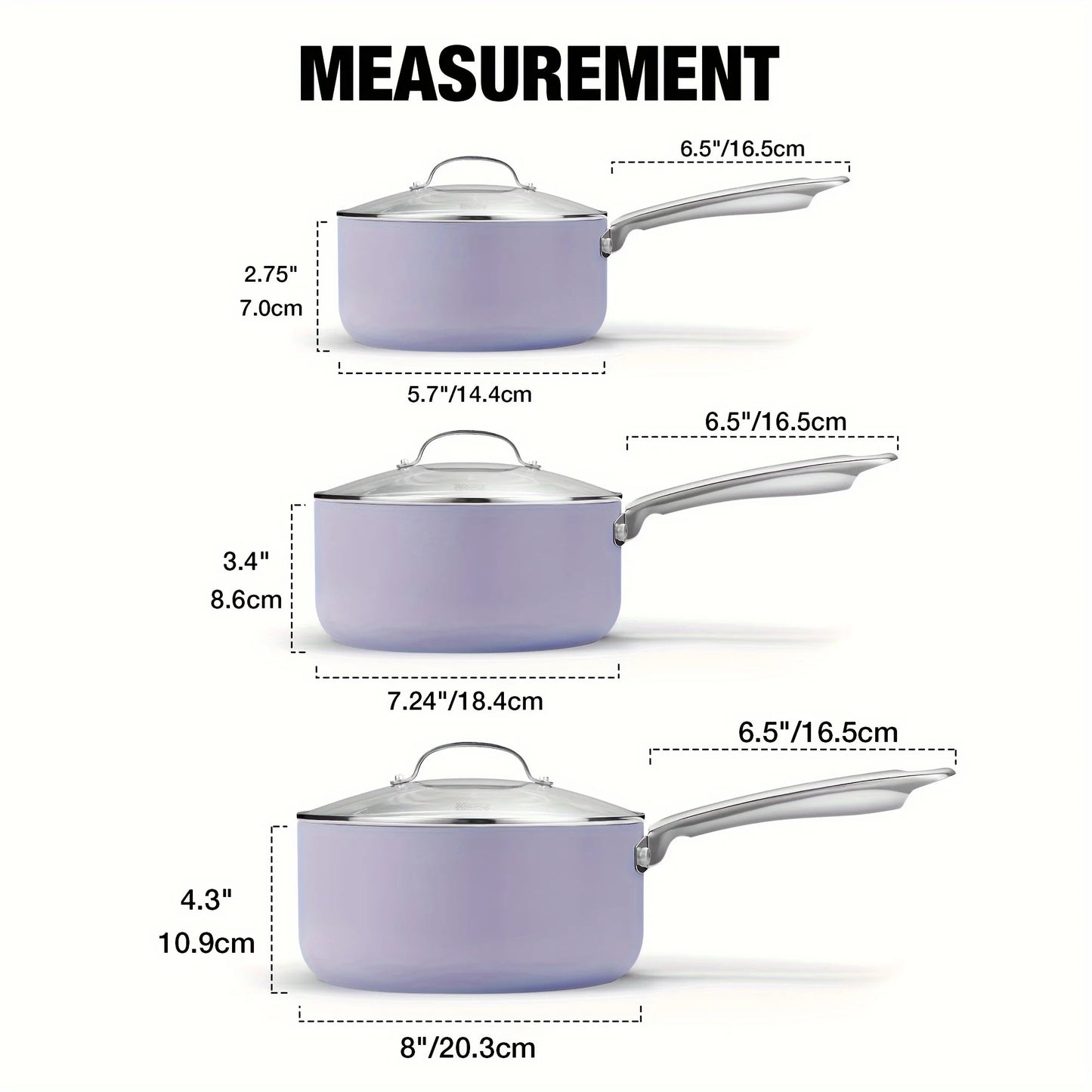 Nonstick Saucepan Set with Lids Small Pot Set Stainless Steel Handle 1+2+3QT