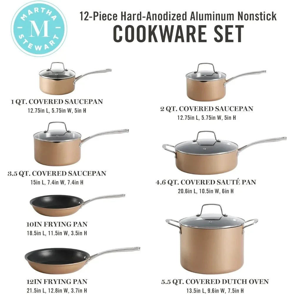 Non Stick Heavy Gauge Aluminum Hard Anodized Cookware Set 12 Piece