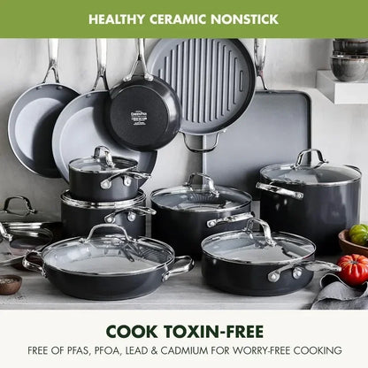 Hard Anodized Healthy Ceramic Nonstick 22 Piece Cookware Pots & Pans Set