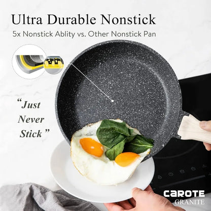 Nonstick Cookware Sets White Granite Induction CAROTE 21Pcs