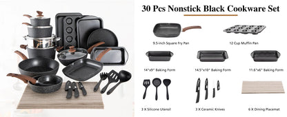 Nonstick Kitchen Cookware Sets, Induction Cookware 30 pcs