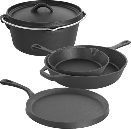 Assorted Pre-Seasoned Cast Iron MegaChef Cookware Set 5 Piece Black