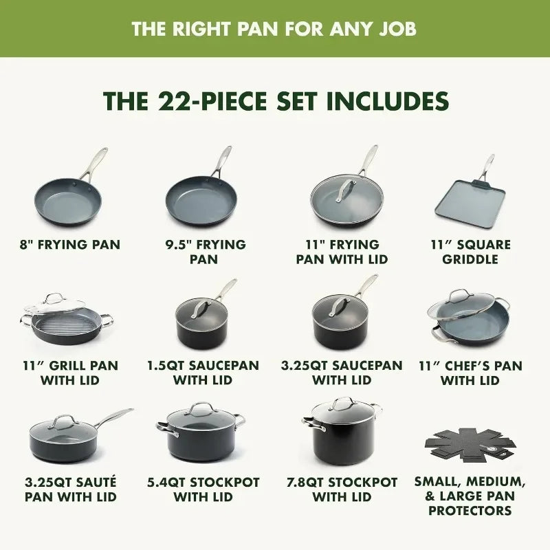 Hard Anodized Healthy Ceramic Nonstick 22 Piece Cookware Pots & Pans Set